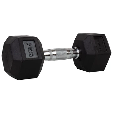 Hatszögletű gumírozott kézisúlyzó 7 kg