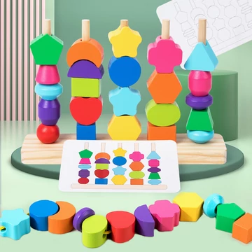 Montessori fűzős fa játék