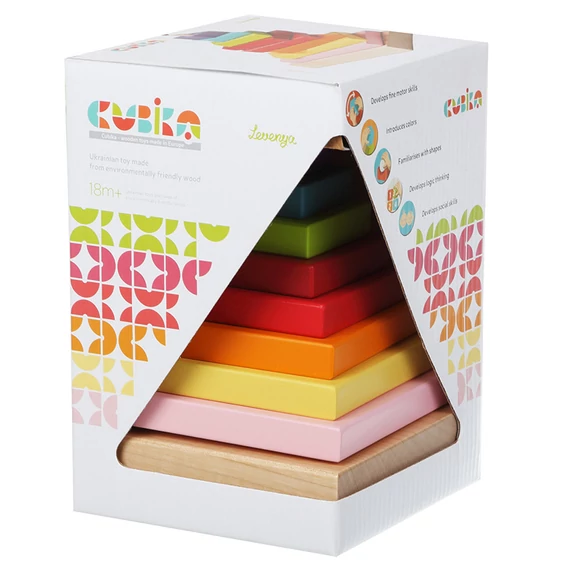 Cubika Piramis 9 darabos fa építőjáték
