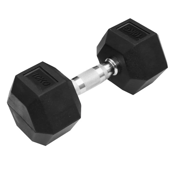 Hatszögletű gumírozott kézisúlyzó Trendy 10 kg
