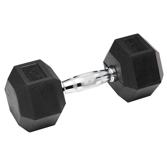 Hatszögletű gumírozott fix kézisúlyzó 18 kg
