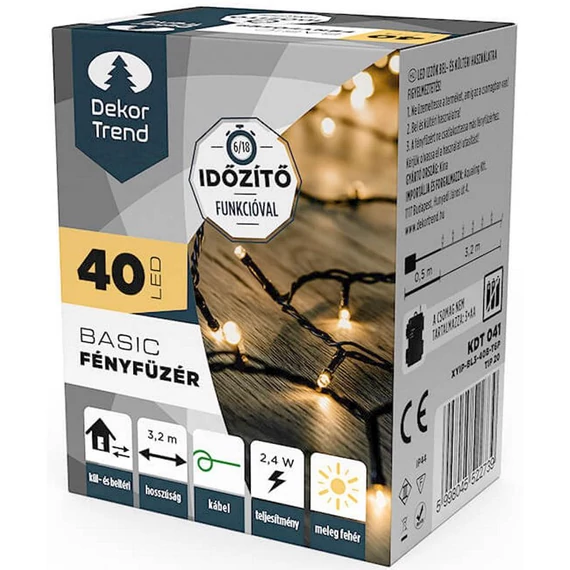 Kültéri LED fényfüzér 40 db meleg fehér LED-del