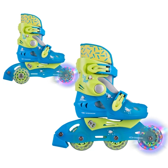 Gyermek görkorcsolya WORKER TriGo Skate LED -világító első kerékkel [kék, XS 26-29]