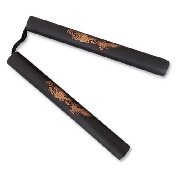 Nunchaku gyakorló, szivacs, zsinóros, sárkányos, fekete