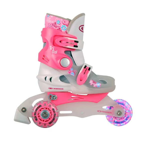 Gyermek görkorcsolya WORKER TriGo Skate LED -világító első kerékkel [rózsaszín, XS 26-29]