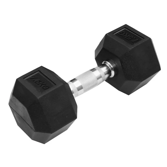 Hatszögletű gumírozott kézisúlyzó Trendy 7,5 kg