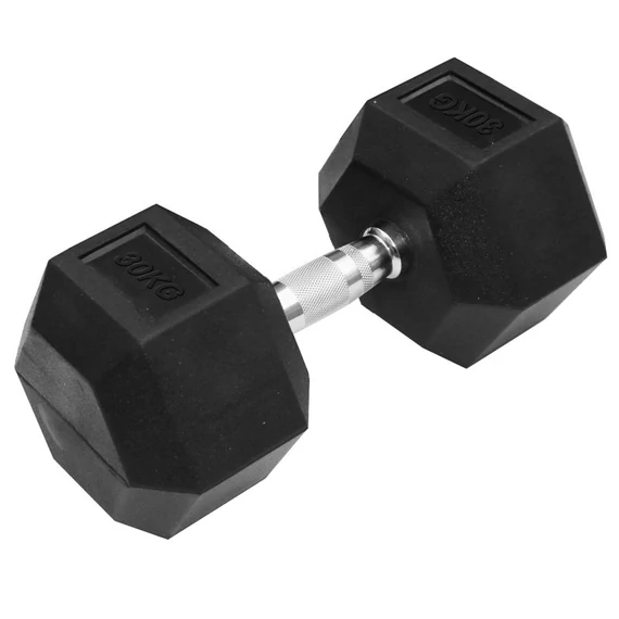 Hatszögletű gumírozott kézisúlyzó Trendy 30 kg